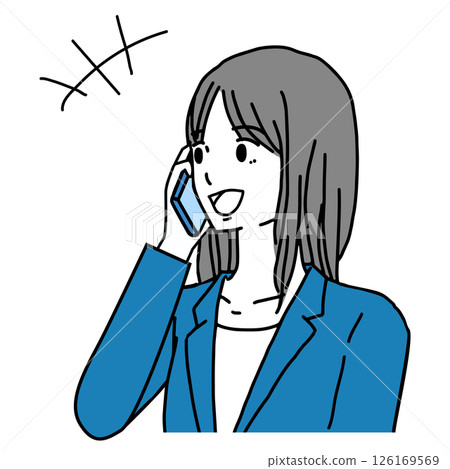 Illustration of a woman in a suit smiling and talking on the phone 126169569