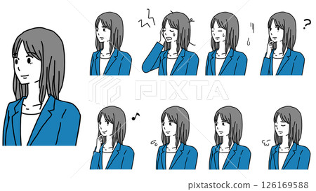 Upper body icon illustration set of a young woman wearing a suit 126169588