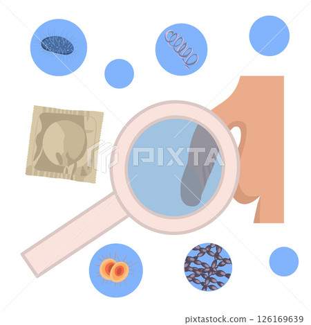 Vector isolated illustration of sexually transmitted diseases. Protecting a man from sexually transmitted diseases. Vector isolated illustration of sexually transmitted diseases. Protecting a man from sexually transmitted diseases. 126169639