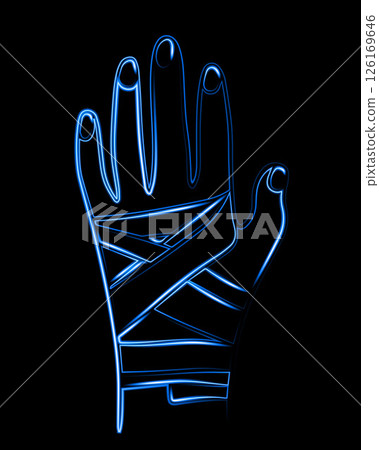 Vector isolated illustration of a bandaged hand. First aid for hand injuries. 126169646