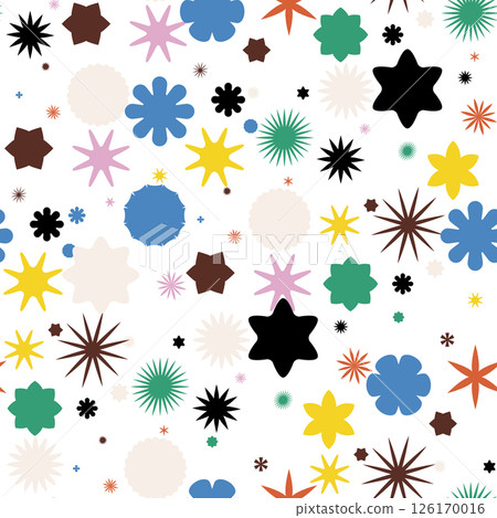 Abstract Seamless Pattern. A vibrant mix of geometric shapes, stars and circles for modern design Abstract Seamless Pattern. A vibrant mix of geometric shapes, stars and circles for modern design 126170016