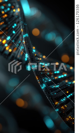 Abstract genetic code sequence glowing, futuristic DNA strand, biotechnology, digital science Abstract genetic code sequence glowing, futuristic DNA strand, biotechnology, digital science 126170386