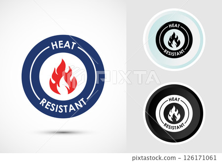 Heat resistant icon design illustration, Heat resistant label sign symbol in color, black and white Heat resistant icon design illustration, Heat resistant label sign symbol in color, black and white 126171061