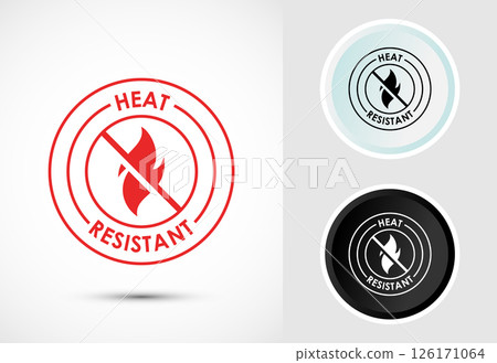 Heat resistant icon design illustration, Heat resistant label sign symbol in color, black and white Heat resistant icon design illustration, Heat resistant label sign symbol in color, black and white 126171064