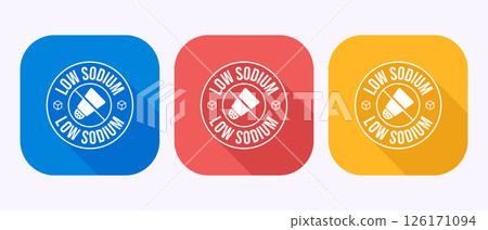 Low sodium icon design illustration, No salt sign, Salt free symbol in shadow button design Low sodium icon design illustration, No salt sign, Salt free symbol in shadow button design 126171094