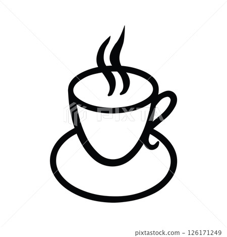 Coffee Cup with Steam and Hand Drawn with Black White Thick Lines Coffee Cup with Steam and Hand Drawn with Black White Thick Lines 126171249