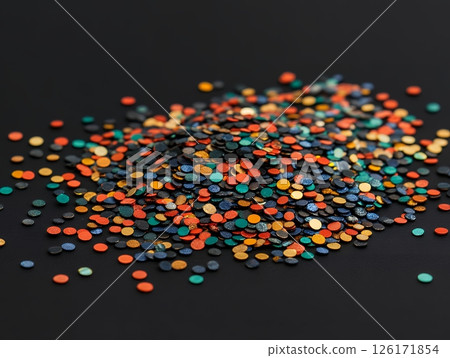 Colorful Glitter Confetti Scattered on Black Background Festive Decorative and Sparkling Texture 126171854