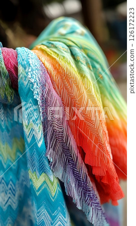 Vibrant Rainbow Zigzag Patterned Fabric Textile Colorful Summer Design art silk soft style print 126172223
