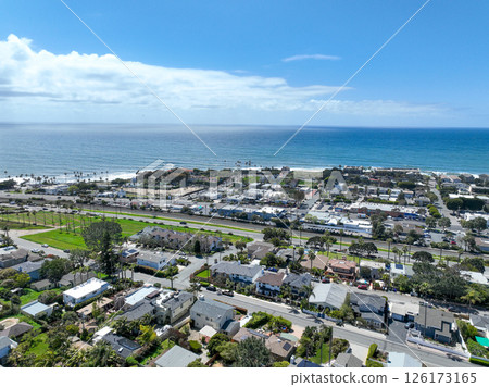 Aerial view of Encinitas town with ocean in San Diego, South California 126173165