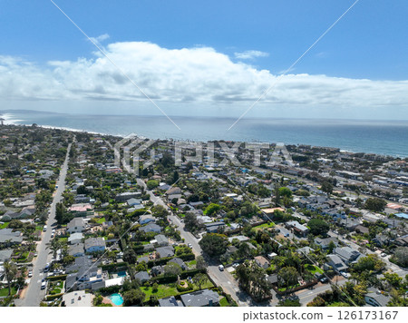 Aerial view of Encinitas town with ocean in San Diego, South California 126173167