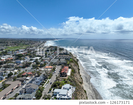 Aerial view of Encinitas town with ocean in San Diego, South California 126173171