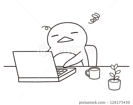 Penguin tired from remote work Line drawing 126173430