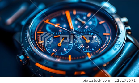Luxury chronograph timepiece with vibrant accents illustrating precision 126173571