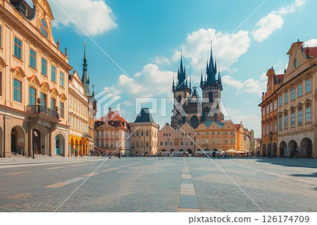 Church of our lady before tyn dominating the old town square in prague, czech republic, on a sunny day 126174709