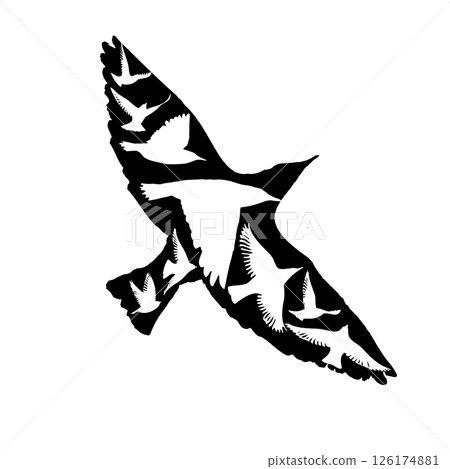 Flying birds silhouette flock abstraction. hand drawing. Not AI. Vector illustration Flying birds silhouette flock abstraction. hand drawing. Not AI. Vector illustration 126174881