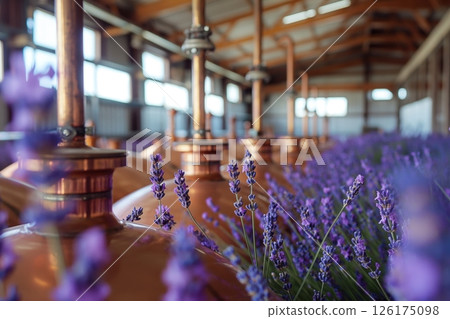 Lavender flowers await processing in copper stills at a farm specializing in the production of essential oils Lavender flowers await processing in copper stills at a farm specializing in the production of essential oils 126175098