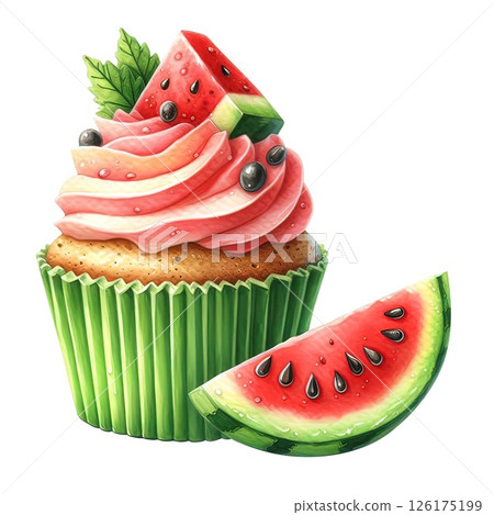 Watermelon pancake in watercolor style on a white background. 126175199