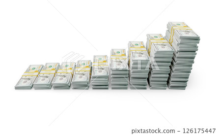 Rising Stacks of Money Representing Financial Growth and Wealth Increase Isolated on a White Background. 126175447