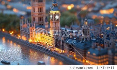 Miniature London Skyline Featuring Houses of Parliament and the Thames River 126175611