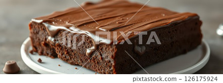 Delicious chocolate cake served on a white plate, tempting dessert for any occasion 126175924