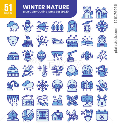 Winter blue color outline icons set.Vector illustration Winter blue color outline icons set.Vector illustration 126176936