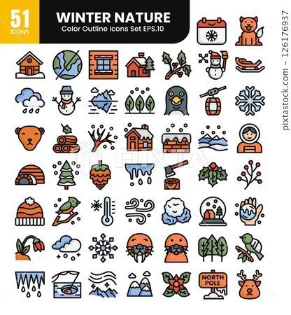 Winter nature filled outline icons set.Vector illustration 126176937