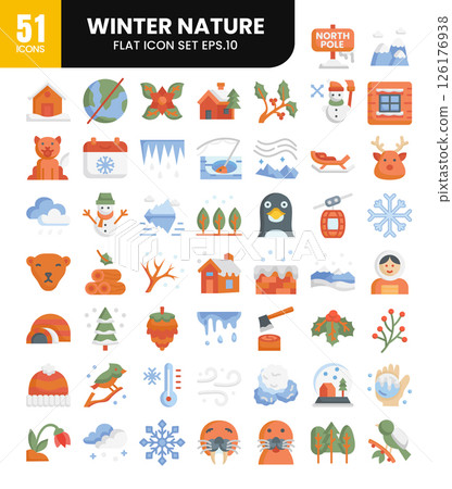 Winter nature flat icons set.Vector illustration 126176938