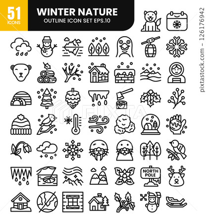 Winter nature outline icons set.Vector illustration 126176942