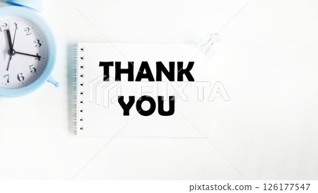 A thank-you card with a clock on a white background, written in a thank-you letter 126177547