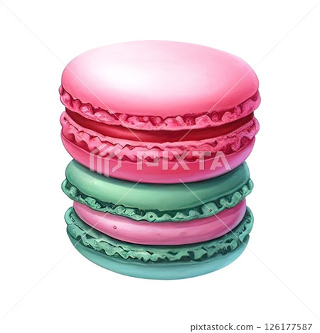 Watercolor macaron on a white background. 126177587