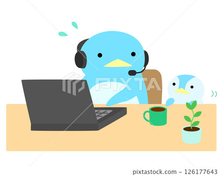 Penguin raising a child while working remotely No main line 126177643