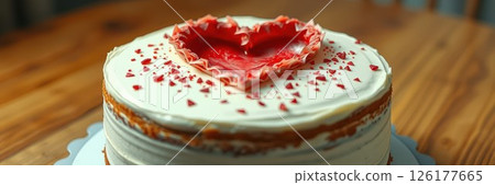 Heart-shaped decoration on a delicious cake celebrating love and special occasions 126177665