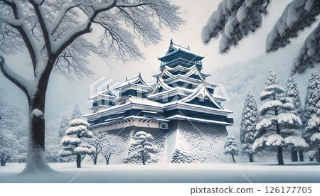 Kumamoto Castle in snow 126177705