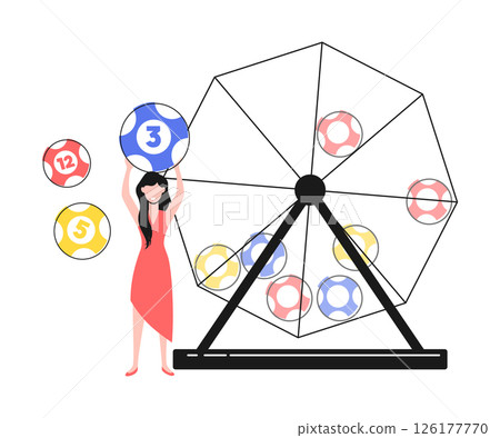 Cartoon Character Girl Slot and Fortune Wheel with Lottery Balls Casino Concept Flat Design Style and Line Elements. Vector illustration Cartoon Character Girl Slot and Fortune Wheel with Lottery Balls Casino Concept Flat Design Style and Line Elements. Vector illustration 126177770