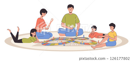 Cartoon Color Characters Family Together Playing Game Concept Flat Design Style. Vector illustration of Hobby Gaming Cartoon Color Characters Family Together Playing Game Concept Flat Design Style. Vector illustration of Hobby Gaming 126177802