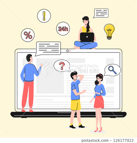 Cartoon Color Characters People and Online Enquiries Concept Flat Design Style . Vector illustration of Lineart Elements Cartoon Color Characters People and Online Enquiries Concept Flat Design Style . Vector illustration of Lineart Elements 126177822