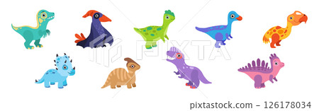 Funny Dinosaur Colorful Character with Cute Face Vector Set Funny Dinosaur Colorful Character with Cute Face Vector Set 126178034