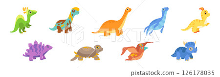 Funny Dinosaur Colorful Character with Cute Face Vector Set Funny Dinosaur Colorful Character with Cute Face Vector Set 126178035
