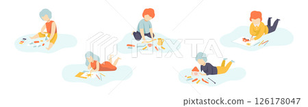 Kids Doing Creative Activity and Craft Vector Set Kids Doing Creative Activity and Craft Vector Set 126178047