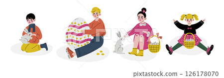 Kid Celebrate Easter Spring Season Holiday Vector Set Kid Celebrate Easter Spring Season Holiday Vector Set 126178070