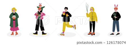 Kid Celebrate Easter Spring Season Holiday Vector Set Kid Celebrate Easter Spring Season Holiday Vector Set 126178074