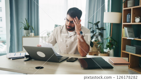 Remote work from home, headache and man with computer, fatigue or overwhelmed with deadline. Person, freelancer or documents with laptop, burnout or exhausted with migraine, low energy or sleepy mood Remote work from home, headache and man with computer, fatigue or overwhelmed with deadline. Person, freelancer or documents with laptop, burnout or exhausted with migraine, low energy or sleepy mood 126178282