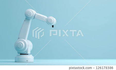 Robotic Arm Against Minimalist Blue Background in Modern Technology Concept 126178386