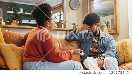 Home, divorce and couple with stress, fighting and mistake with toxic relationship, crisis and cheating. Apartment, argument or man with woman on sofa, conflict and frustrated with marriage or angry Home, divorce and couple with stress, fighting and mistake with toxic relationship, crisis and cheating. Apartment, argument or man with woman on sofa, conflict and frustrated with marriage or angry 126178445