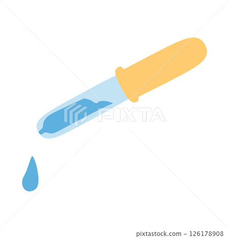 Pipettes with a drop on the tip. Lab glassware, isolated, illustration 126178908