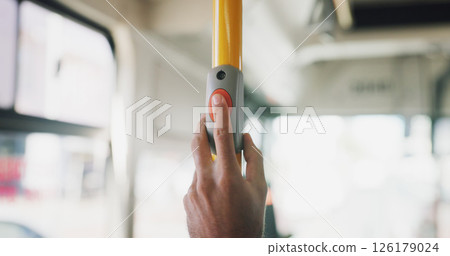 Button, hand and stop with person on bus for commute, public transportation or travel to destination. Press, push and transit with passenger closeup in vehicle for adventure, journey or trip Button, hand and stop with person on bus for commute, public transportation or travel to destination. Press, push and transit with passenger closeup in vehicle for adventure, journey or trip 126179024