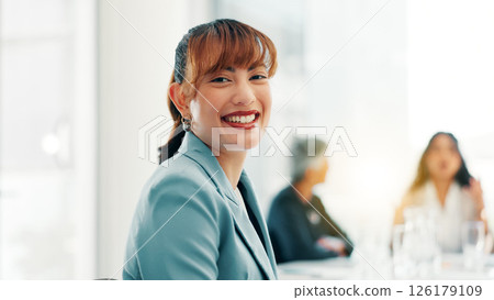 Portrait, smile and professional business woman in office for ambition, finance and tax consultant coworking. Happy, employee and worker with confident accountant, corporate auditor and about us 126179109