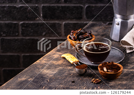 Coffee from date seed. Caffein free drink Coffee from date seed. Caffein free drink 126179244