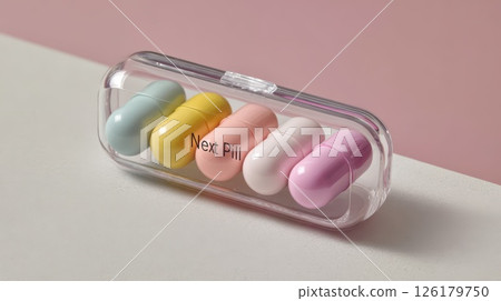 Colorful Pills in Transparent Packaging Display on Stylish Background 126179750