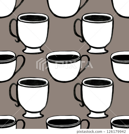 A beautifully stylized coffee cup pattern set against a neutral background, creating visual harmony A beautifully stylized coffee cup pattern set against a neutral background, creating visual harmony 126179942